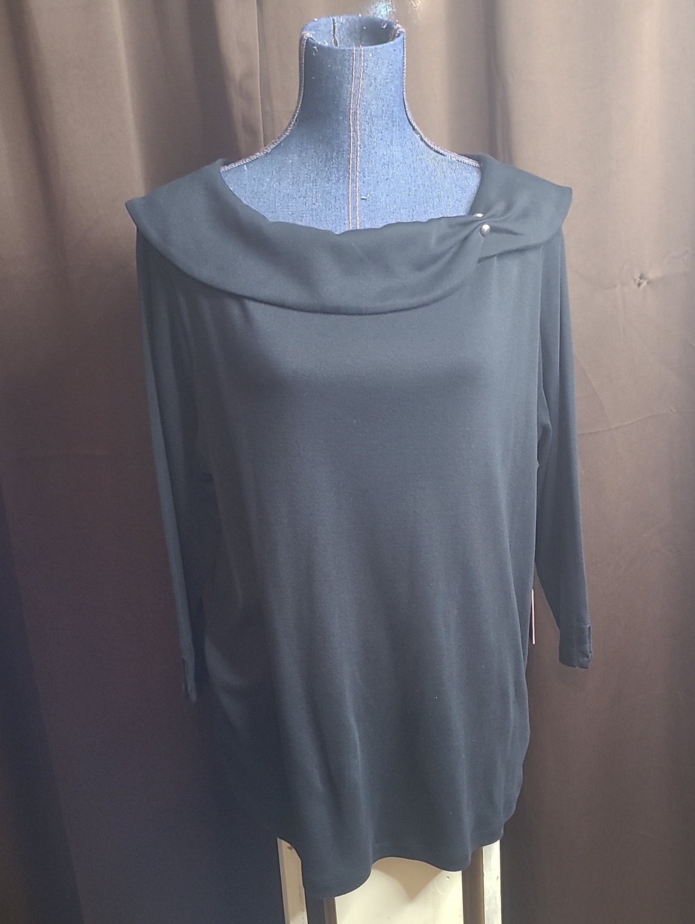 Rafaella Black Boatneck Long Sleeve Top